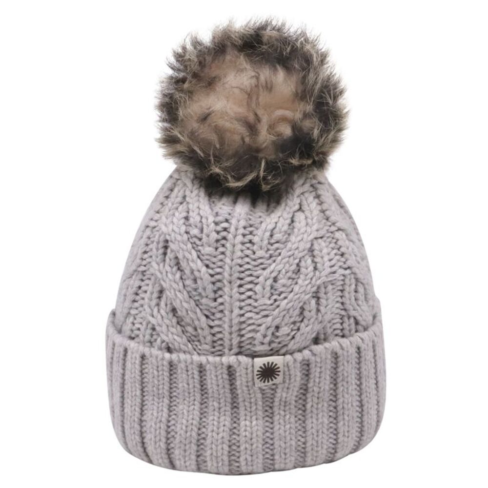 UGG Pom-Pom Knitted Beanie in Grey Wool
